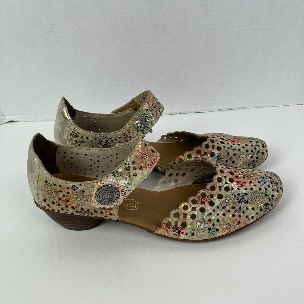 Rieker Sz 40/8.5-9 Miriam Artsy Colorful Laser Cut Soft Leather Mary Jane Shoes - Picture 8 of 16